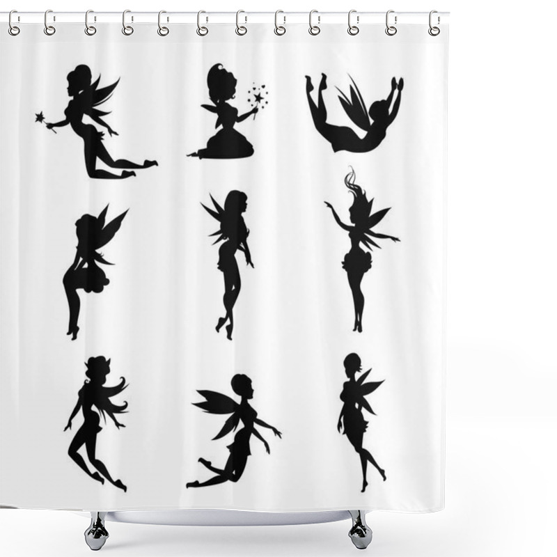 Personality  Set Of Silhouettes Of Fairies Isolated On White Background. Shower Curtains