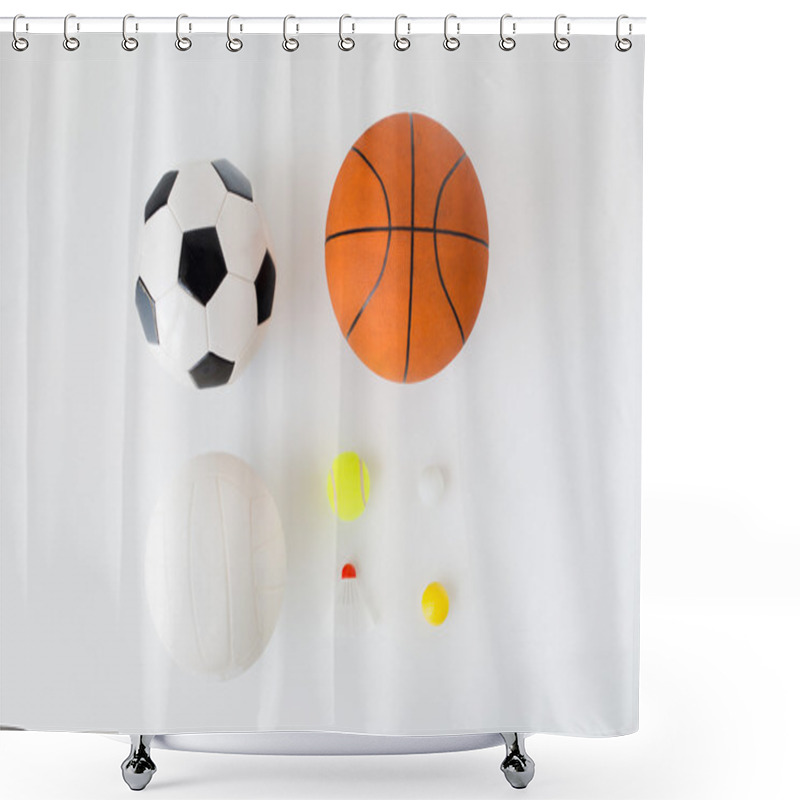 Personality  Close Up Of Different Sports Balls And Shuttlecock Shower Curtains