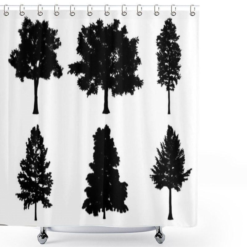 Personality  Beautiful Collection Tree Silhouettes And Cutting On A White Background With Clipping Path. Shower Curtains