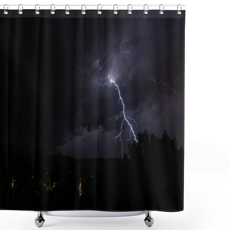 Personality  Dramatic Lightning Striking Over A Darkened Landscape. Shower Curtains