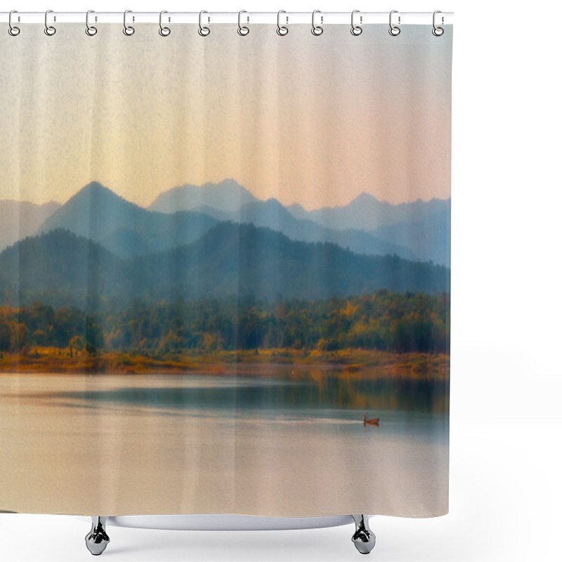 Personality  Oil Painting Of Beautiful Reservoir Shower Curtains