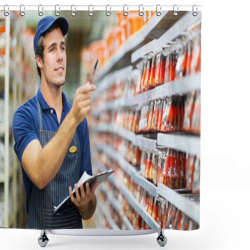 Personality  Store Worker Counting Stock Shower Curtains