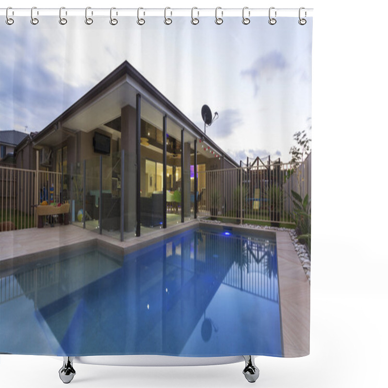 Personality  Swimming Pool In Backyard Shower Curtains