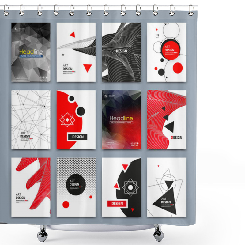 Personality  Abstract Composition. Text Frame Surface. White, Red, Black A4 Brochure Cover Design. Title Sheet Model Set. Geometric Shapes Icon. Modern Vector Front Page. Ad Banner Form Texture. Flier Fiber Font Shower Curtains