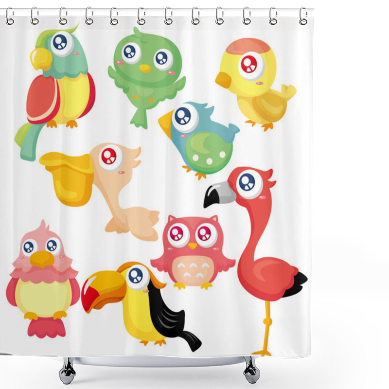 Personality  Cartoon Bird Icon Set Shower Curtains