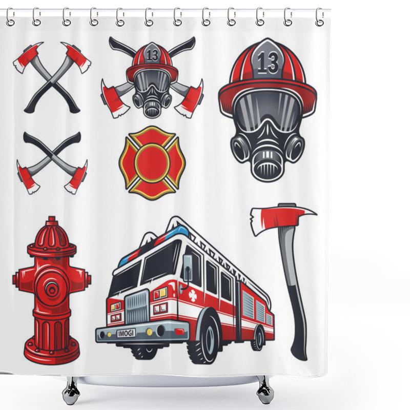 Personality  Set Of Designed Firefighter Elements Shower Curtains