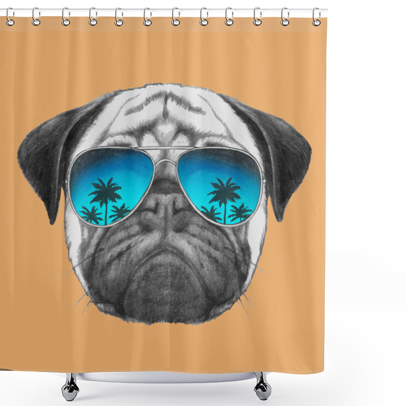 Personality  Portrait Of Pug Dog With Sunglasses Shower Curtains