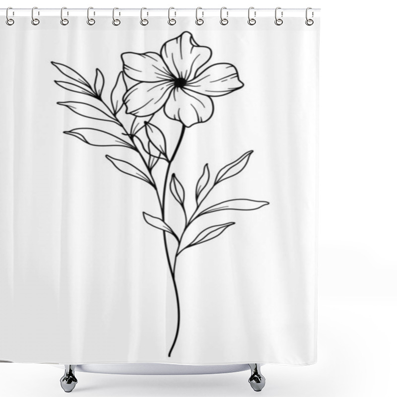 Personality  Primrose Flower Line Art. Primrose Outline Illustration. February Birth Month Flower. Primrose Outline Isolated On White. Hand Painted Line Art Botanical Illustration. Shower Curtains