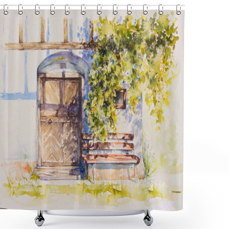 Personality  Door To Wine Cellar In Old Building In Styria, Slovenia. Picture Created With Watercolors. Shower Curtains