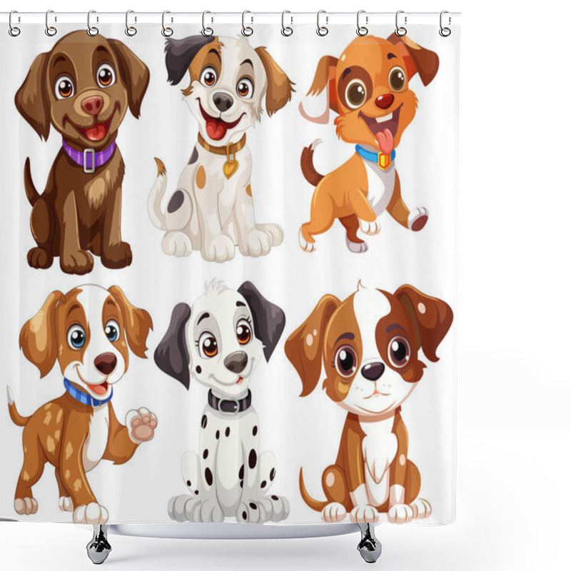 Personality  Six Cute Vector Puppies With Playful Expressions. Shower Curtains