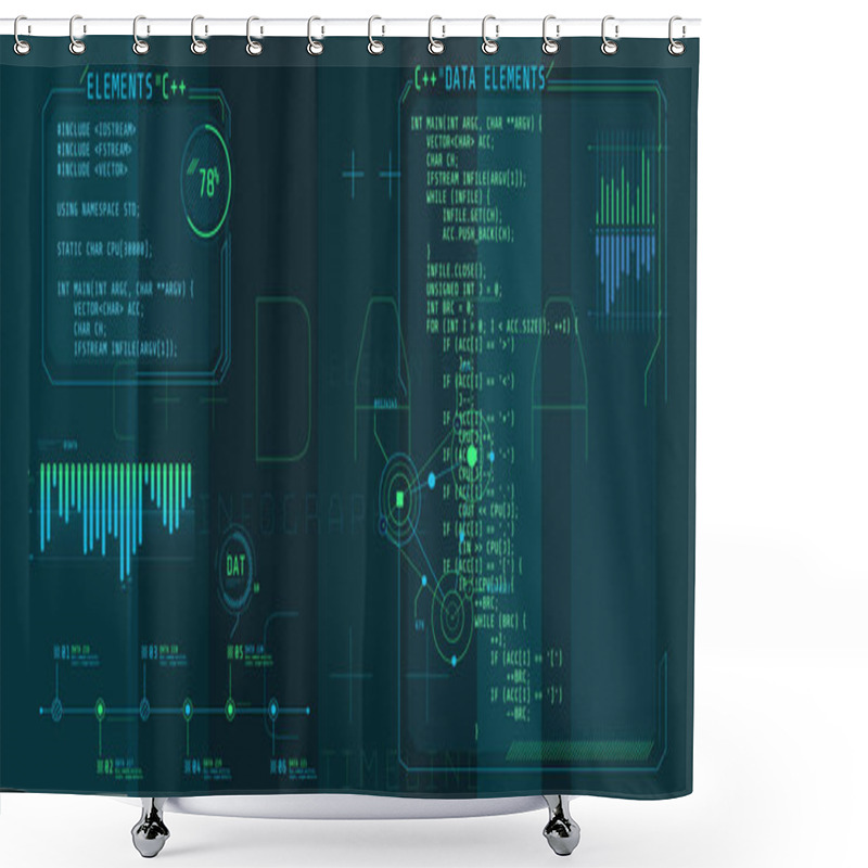 Personality  HUD Interface Elements With Part Of The Code C Plus Plus. Shower Curtains