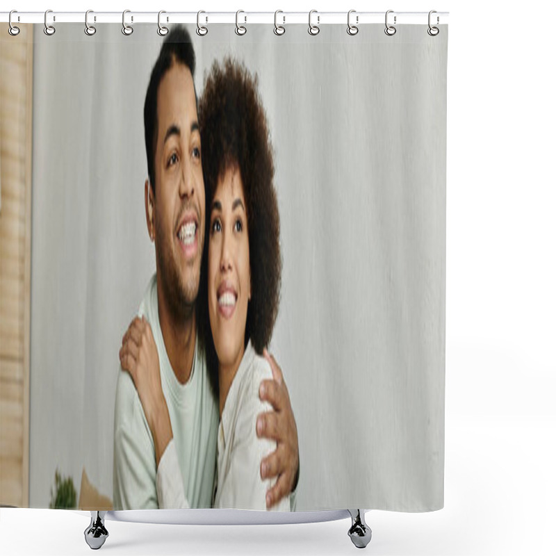 Personality  An African American Couple Uses Sign Language To Communicate While Sitting At Home. Shower Curtains