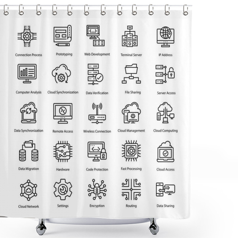 Personality  Programming Line Icons Set  Shower Curtains