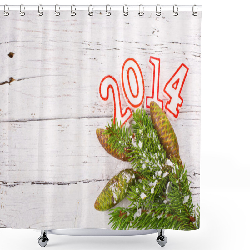 Personality  Branch Of Christmas Tree With Numbers In 2014 Sprinkled With Snow Shower Curtains