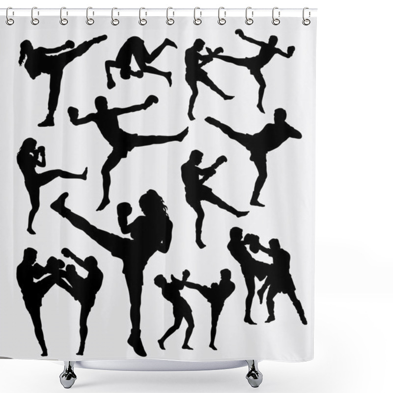 Personality  Muay Thai Kick Boxing Fighter Silhouettes Shower Curtains