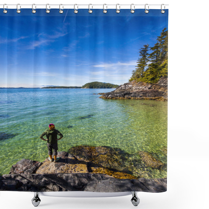 Personality  Woman Standing By Lake Shower Curtains