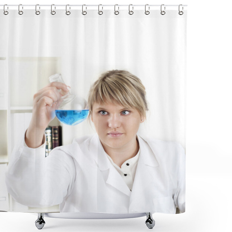 Personality  Female Chemist Mixing Liquids In Test Tubes Shower Curtains