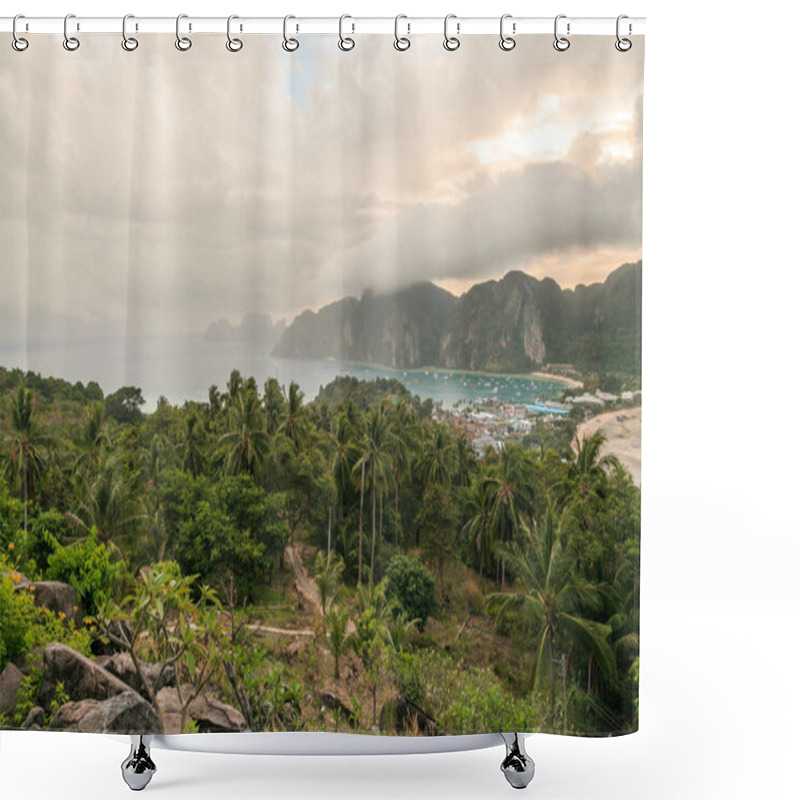 Personality  Beautiful Scenic View Of Green Plants And Cloudy Sky, Phi Phi Islands Shower Curtains