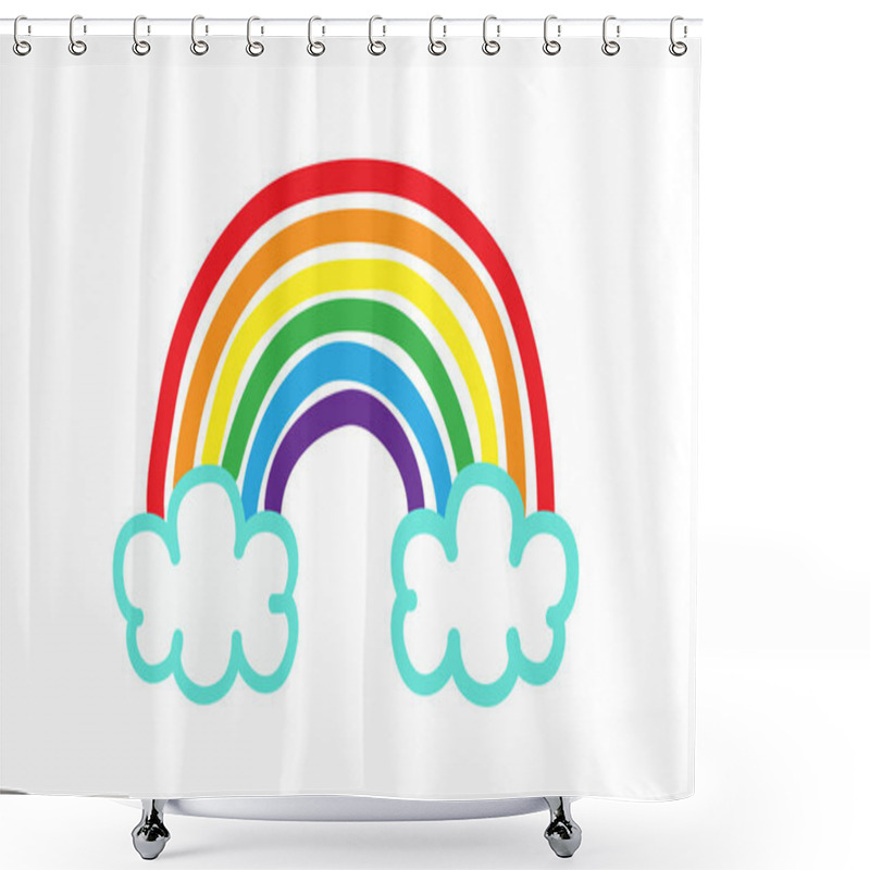 Personality  Color Rainbow With Clouds, Vector Illustration Doodle Style, Isolated On White Background Shower Curtains