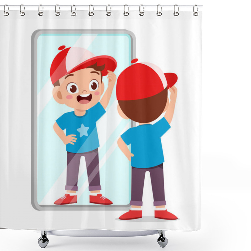 Personality  Happy Cute Kid Boy Use Mirror In Morning Shower Curtains