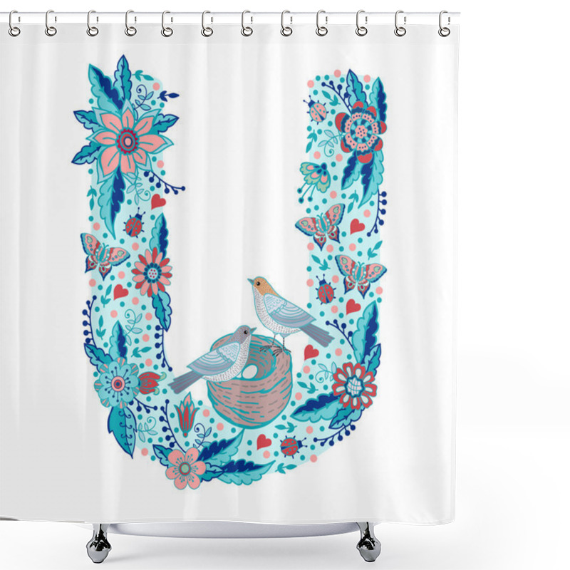 Personality  Floral Alphabet Letter U Shower Curtains