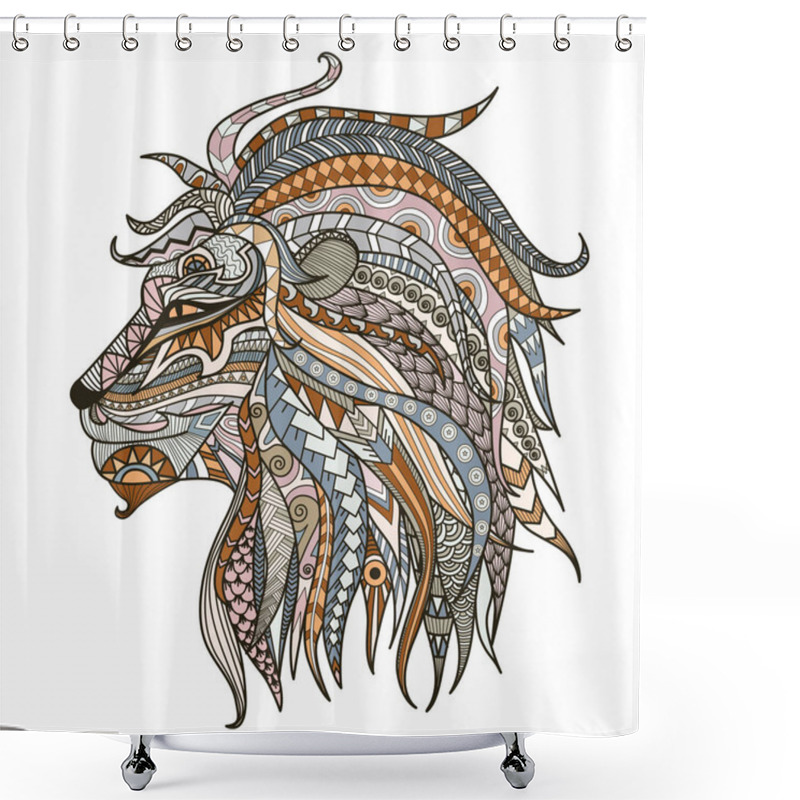 Personality  Patterned Head Of Lion Head On The White Background. African,boho,indian,totem,tattoo Design. Can Be Used For Design Of A T-shirt, Tote Bag, Postcard,mug,poster And So On. Vector Illustration Shower Curtains