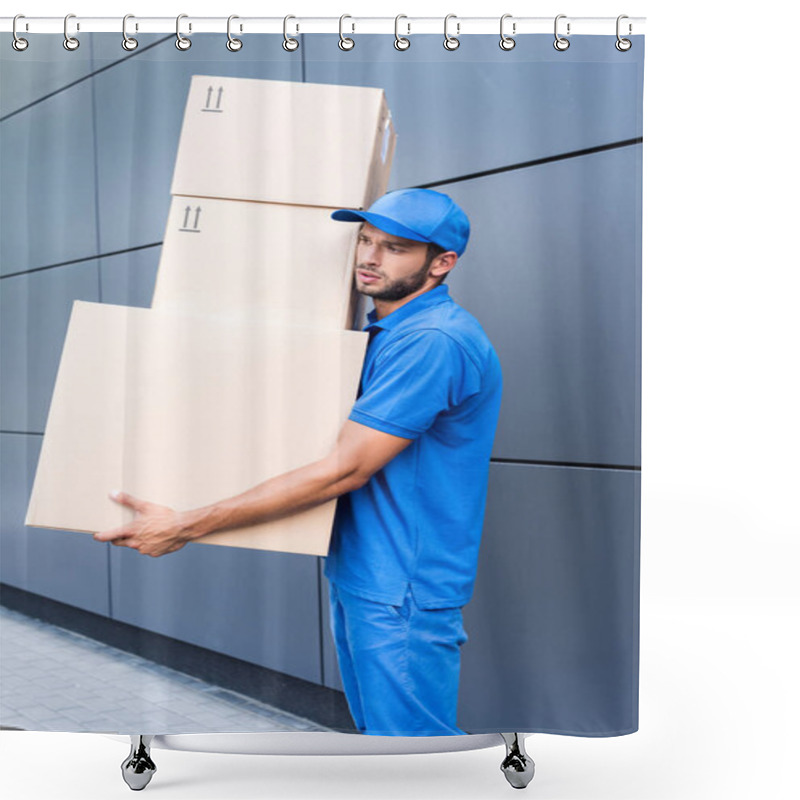 Personality  Delivery Man With Boxes Shower Curtains