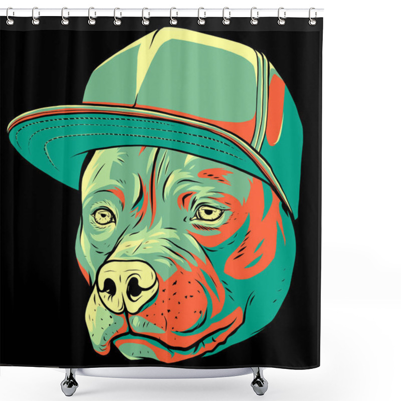 Personality  Vector Illustration Of Pitbull In Cap. Shower Curtains