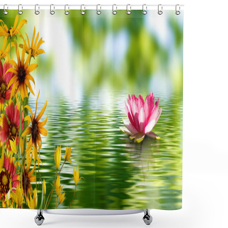 Personality  Image Of A Lotus Flower In The Water And Other Beautiful Flowers Shower Curtains