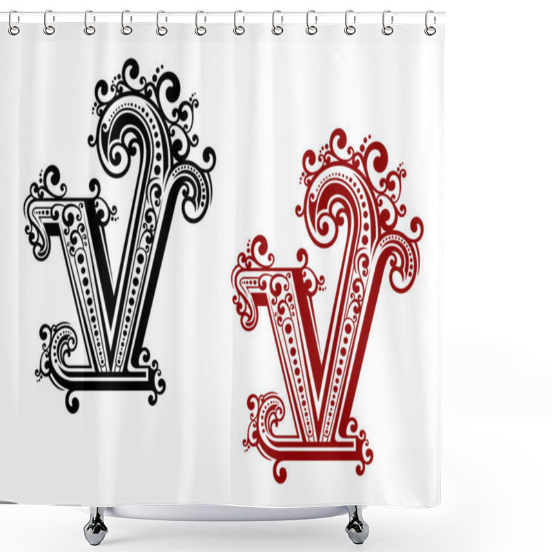 Personality  Capital Letter V With Floral Elements Shower Curtains