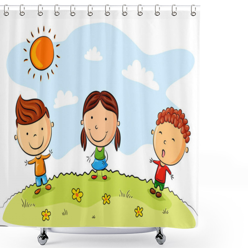 Personality  Happy Kid Cartoon Isolated On White Background Shower Curtains