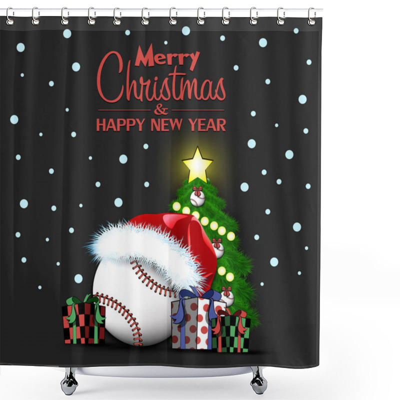 Personality  Happy New Year. Baseball Ball And Christmas Tree Shower Curtains