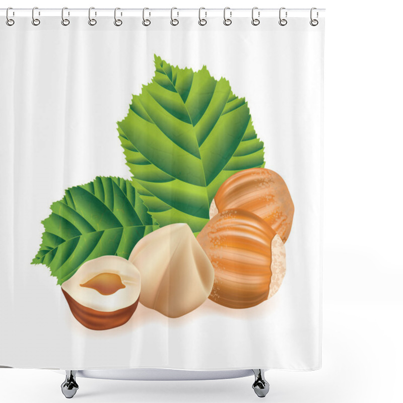 Personality  Hazelnuts With Leaves. Nuts On A White Background. Shower Curtains