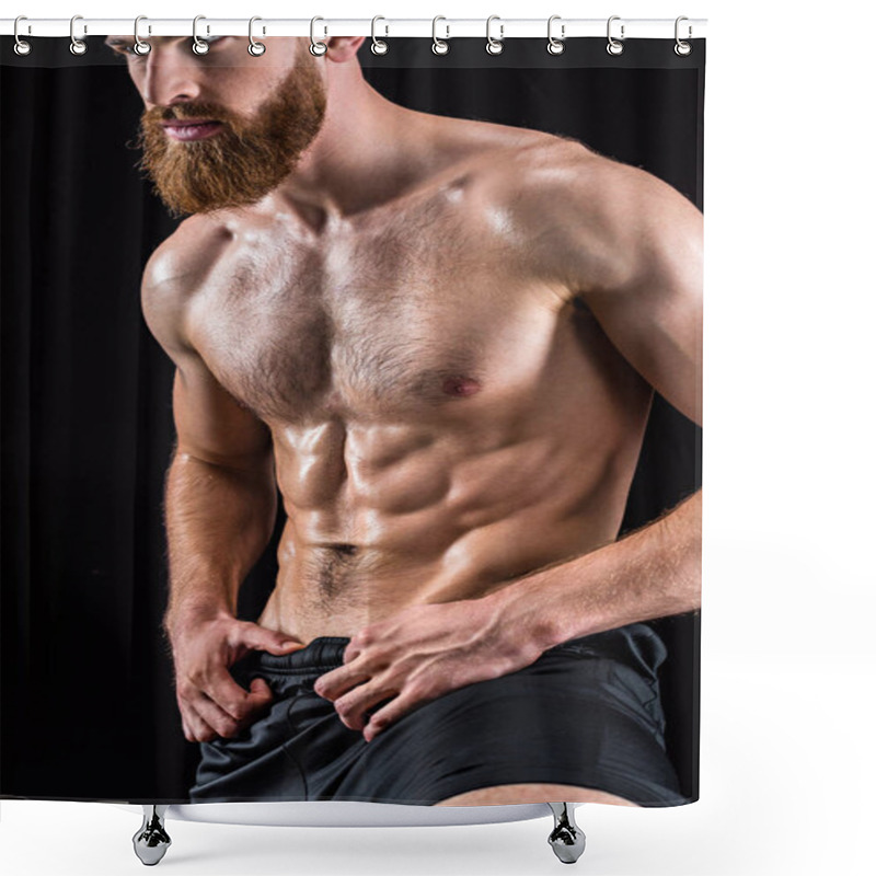 Personality  Shirtless Bodybuilder Posing  Shower Curtains