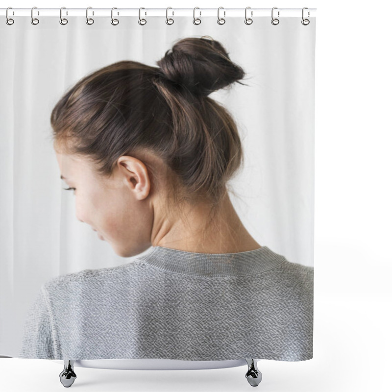 Personality  Woman Making Hair Bun Shower Curtains