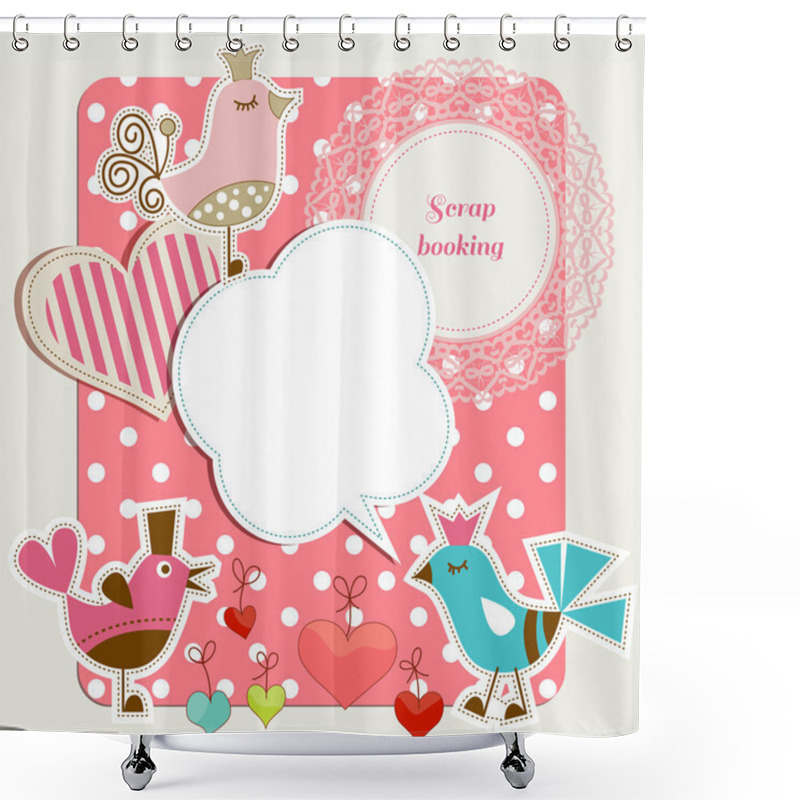 Personality  Scrap Booking Set, Funny Birds, Frames Hearts, Speech Bubbles Shower Curtains