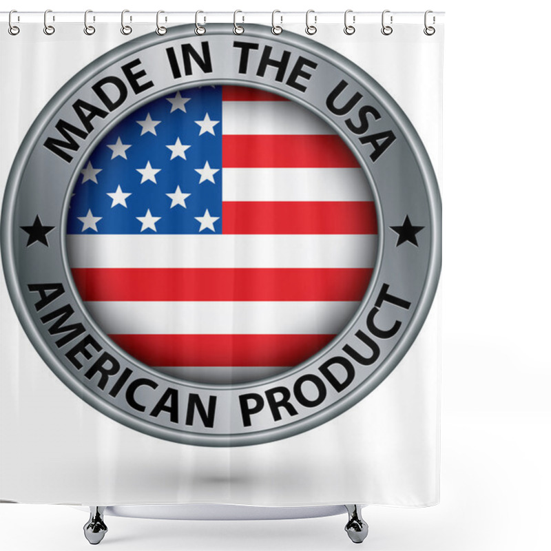 Personality  Made In The USA American Product Silver Label With Flag, Vector  Shower Curtains