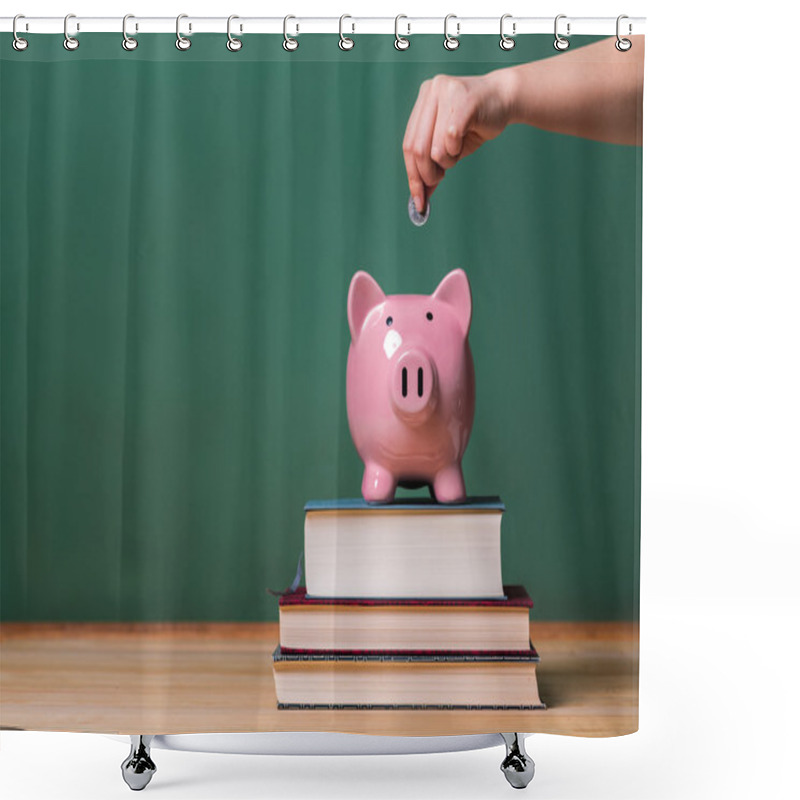 Personality  Person Depositing Money In Piggy Bank Shower Curtains