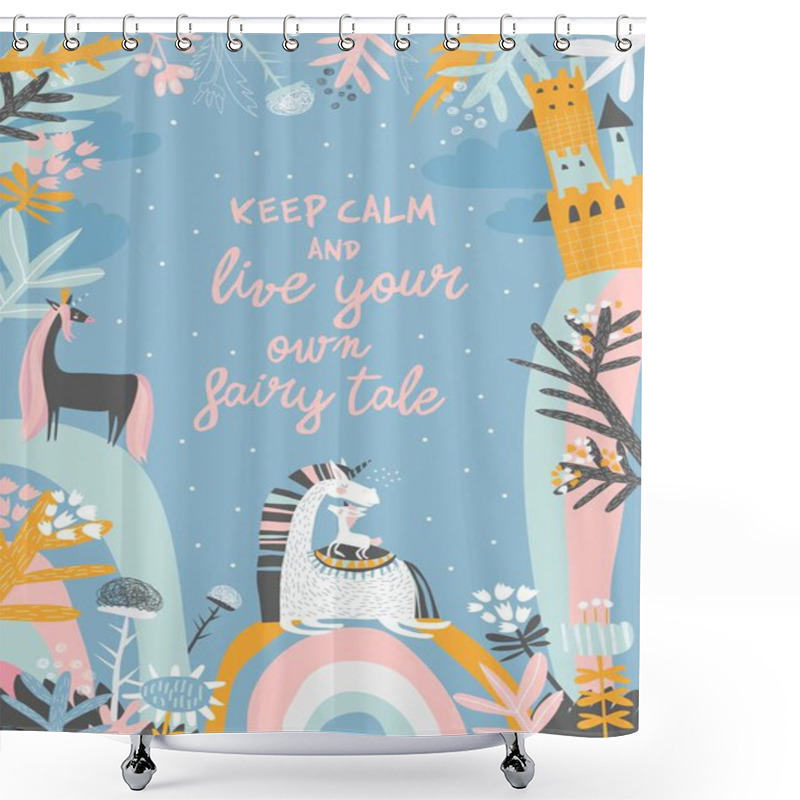 Personality  Cute Magic Frame Composed Of Unicorns,rainbow And Flowers Shower Curtains