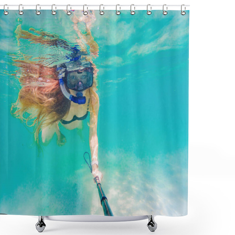 Personality  In An Ethereal Underwater Scene, A Pregnant Woman Gracefully Floats, Embodying The Beauty Of Maternity Beneath The Tranquil Surface Of The Sea. Shower Curtains