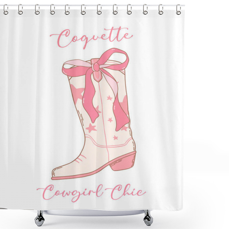 Personality  Coquette Pink Cowgirl Boots With Ribbon Bow Hand Drawn Doodle Shower Curtains