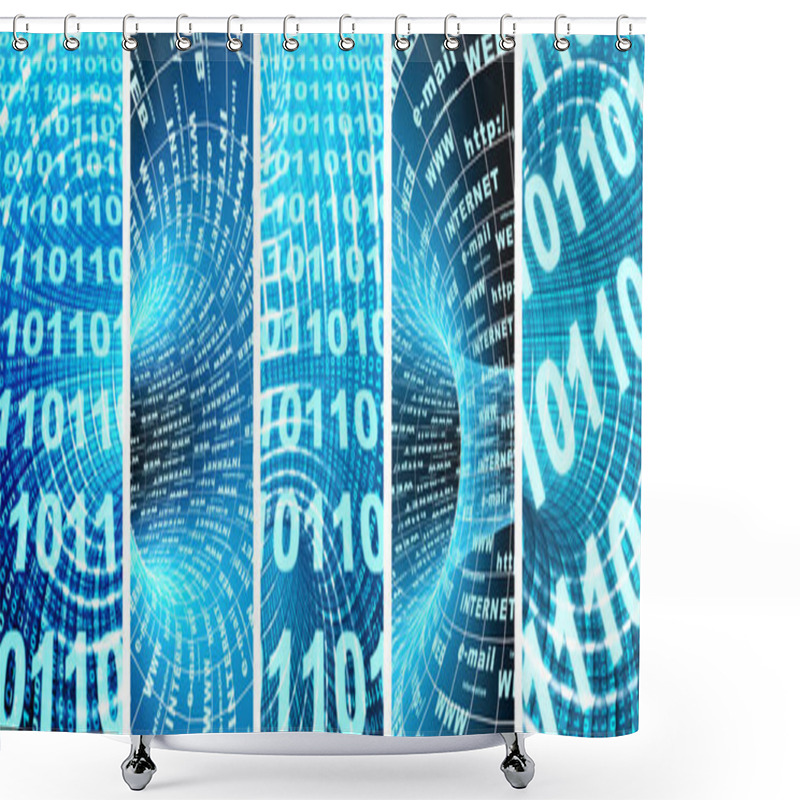 Personality  Set Of Vertical Banners With Abstract Blue Tunnel And Binary Cod Shower Curtains