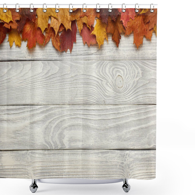 Personality  Wooden Background With Autumn Leaves  Shower Curtains