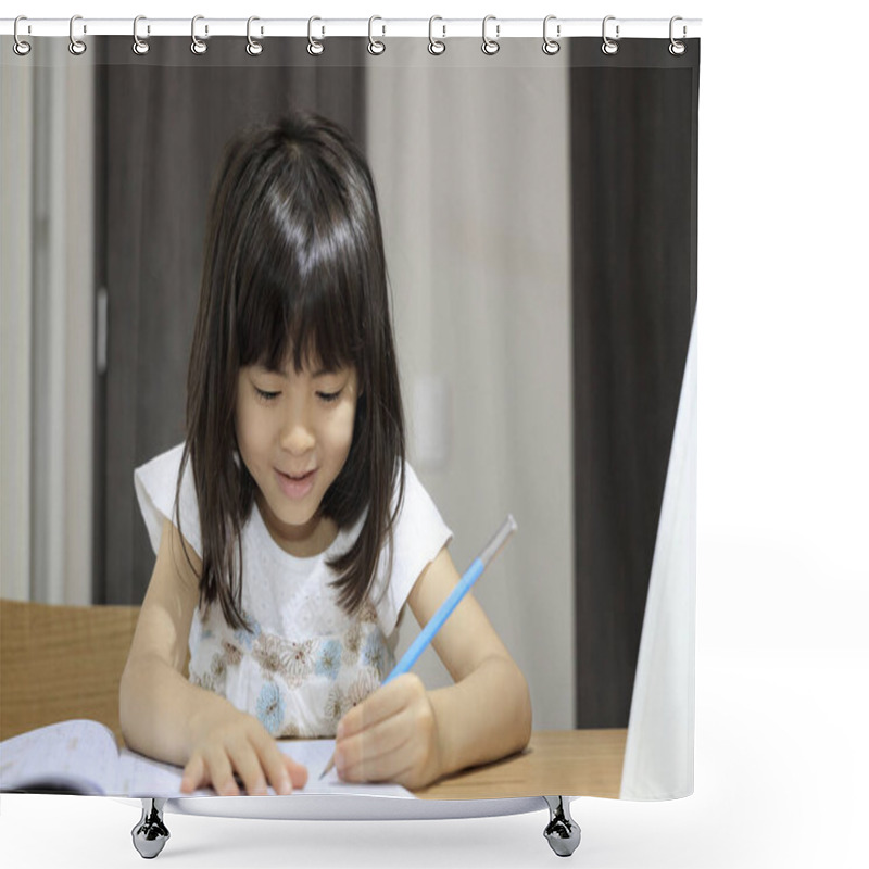 Personality  Studying Japanese Girl In Dining Room (7 Years Old) Shower Curtains