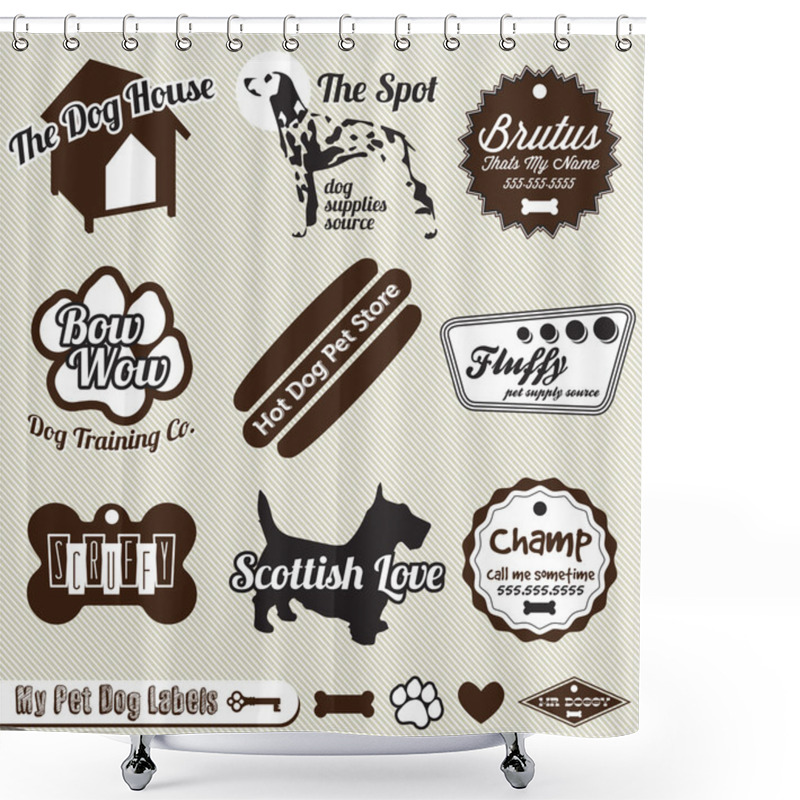 Personality  Vector Set: Retro Dog And Pet Shop Labels And Stickers Shower Curtains