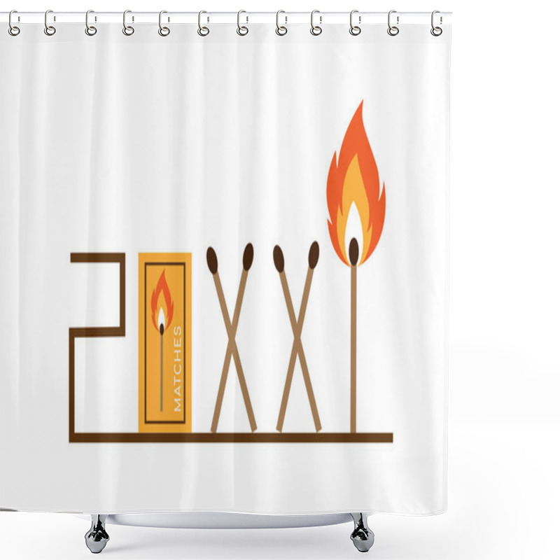 Personality  Safety Match. Collection Of Matches. Burning Match With Fire, Opened Matchbox, Burnt Matchstick. Flat Design Style. Vector Illustration Isolated On White Background. Shower Curtains