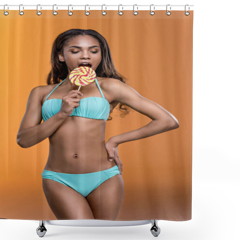 Personality  African American Girl Eating Lollipop Shower Curtains