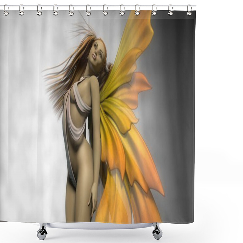 Personality  Fairy Girl With Orange Wings Shower Curtains