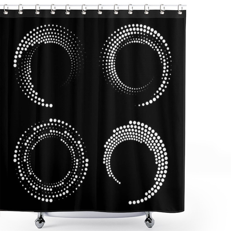 Personality  Set Of White Halftone Dots In Circle Forms. Dotted Lines Shower Curtains