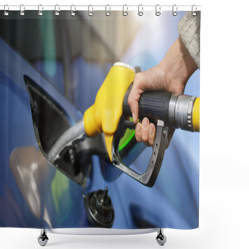 Personality    Close Up Of Woman's Hand Pumping Gas Into Car                              Shower Curtains